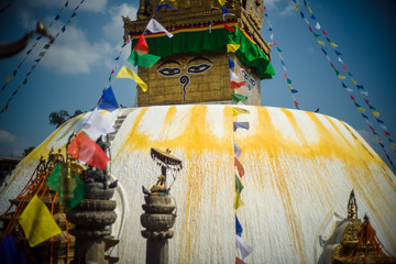 Swayambhunath stupa Eye Buddha in Kathmandu Nepal