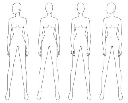 Fashion template of standing women in different poses. 