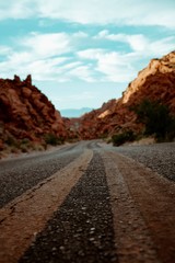 closeup asphalt in the valley of fire, taken from the middle of the road