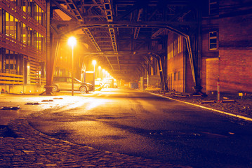Old bridge construction at night, Berlin, Gleisdreieck, Berlin City, Berlin at Night. cold shadows...