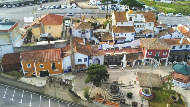 Aerial view of village Sobreiro with traditional Portuguese houses