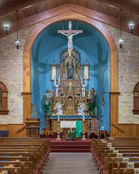 Altar and sanctuary inside the Basilica of San Albino in the historic district of Mesilla, New Mexico