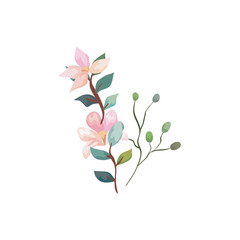cute flowers with branches and leafs isolated icon