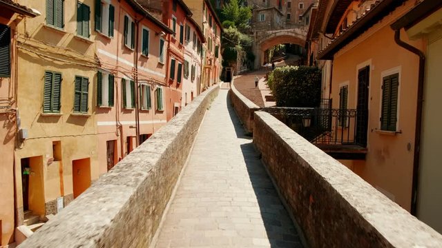 The Via Appia in Perugia, Umbria, Italy, originally a 13th century aqueduct. The city built a reputation for its universities