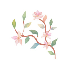 cute flowers with branches and leafs isolated icon