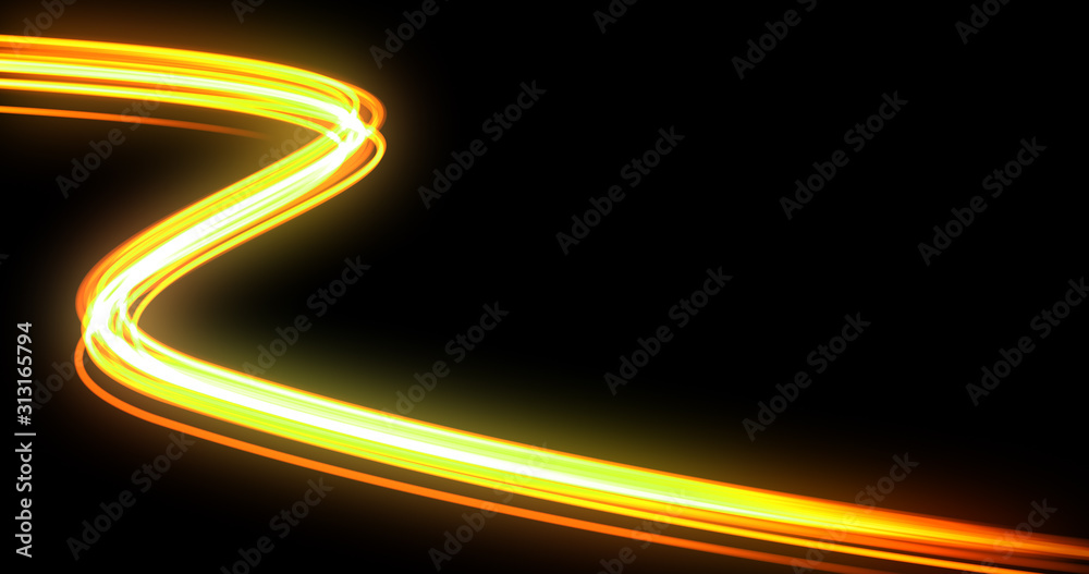 Aufkleber light wave with trail path effect, orange neon glowing trace and energy flash. magic glow swirl of o