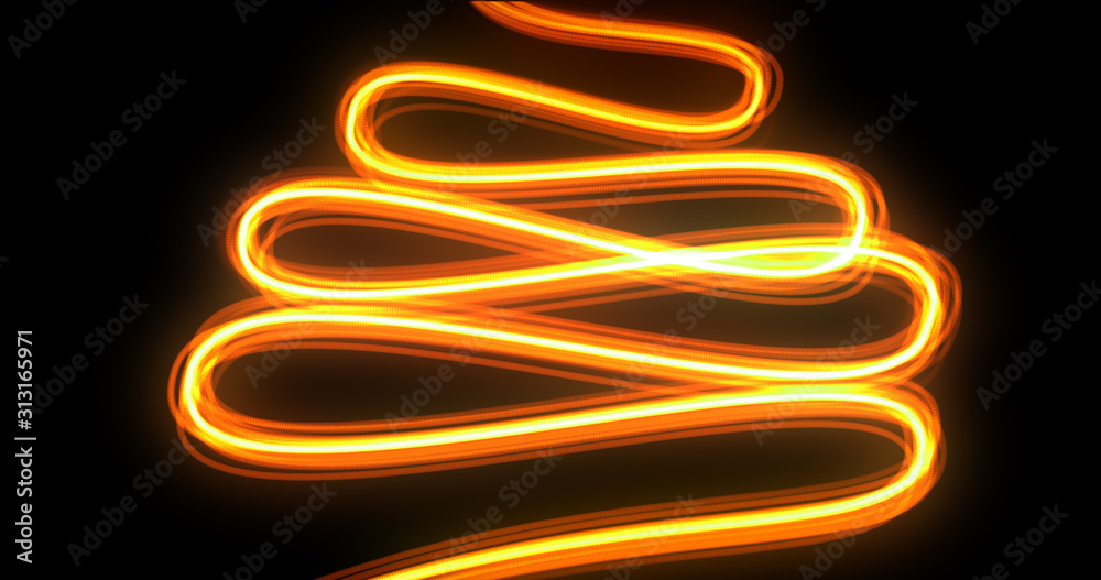Poster light wave spiral trail, orange neon glow spin twirl trace effect. incandescent spiral line and magi