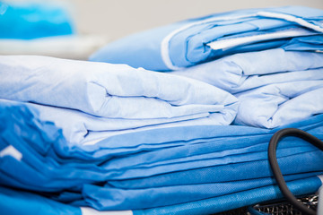 Sterile material and clothing ready for a surgical procedure at an operation room
