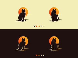 shine sunset cat, logo design, vector illustration