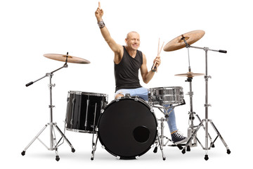 Male musician with a drum kit