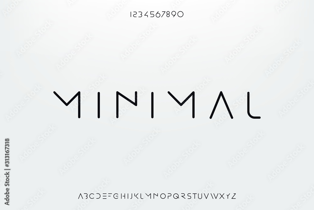 Fototapete minimal, an abstract technology science alphabet font. digital space typography vector illustration 
