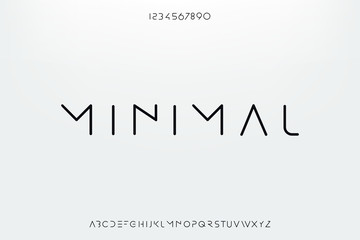 Minimal, an Abstract technology science alphabet font. digital space typography vector illustration design - obrazy, fototapety, plakaty
