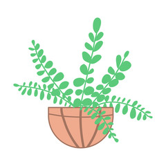 Lovely drawing of a home flower in a pot. Growing indoor plants. Illustration in doodle style.