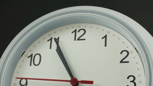  Ten o'clock White wall clock face beginning of time 10.45 am, Time lapse 30 minutes moving fast.
