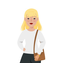 beautiful woman blonde hair with handbag avatar character