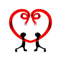 Two people in love. Vector. Heart draw cartoon