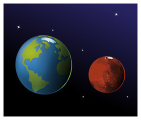 cartoon vector illustration of Earth and Mars