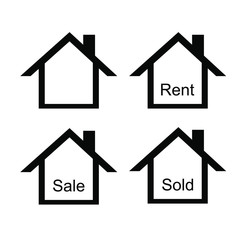 Obraz premium Property sign using for signing the house, apartement, building and anything else for rent, sale or sold out. It can be use for advertising sign too. This sign using a flat design and white base color