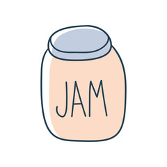 jar of jam cartoon doodle vector stock icon in flat style. Decoration kitchenware element Isolated on white background. Flat design. Vector illustration.