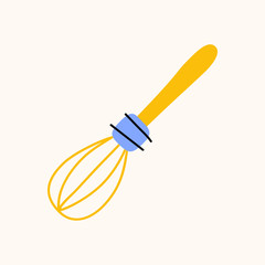 Whisk or beater cartoon doodle vector stock icon in flat style. Decoration kitchenware element Isolated on white background. Flat design. Vector illustration.