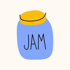 jar of jam cartoon doodle vector stock icon in flat style. Decoration kitchenware element Isolated on white background. Flat design. Vector illustration.
