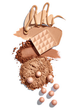 Close up of face powder make up on white background
