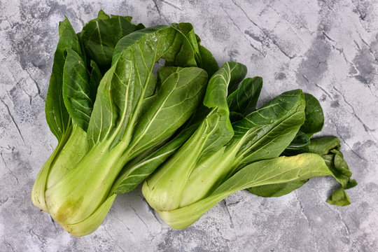 Two raw Shanghai  Pak Choi chinese cabbage vegetables