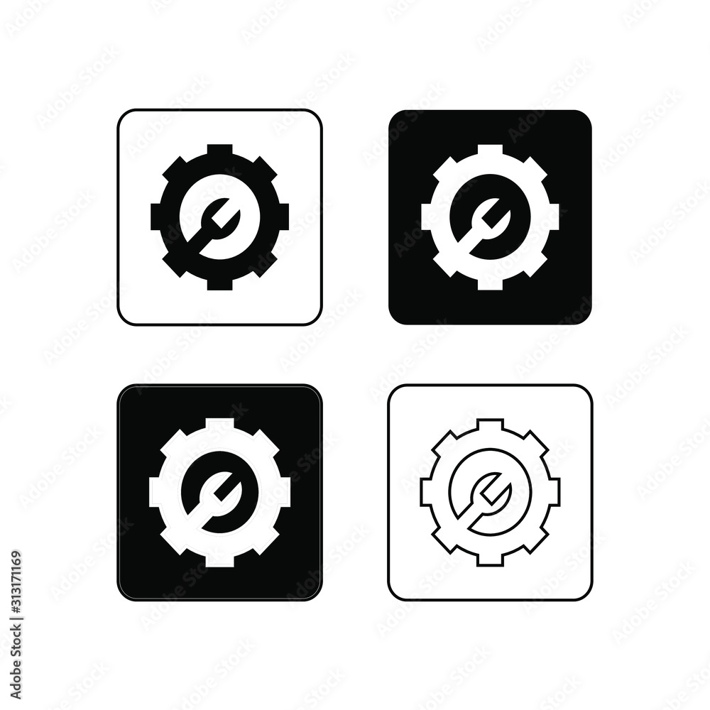 Poster minimalist white and black icon set. setting icon set using basic rounded square flat design. settin