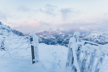 Fresh Snow On Fence With A View