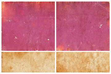 Bright Pink Old Damaged Paper with Two Smaller Yellowed Scraps