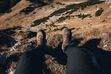First Person Legs on Mountain Peak