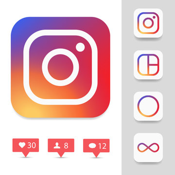 Instagram logotype camera icon, new colourful logo on pc screen. Instagram - free application for sharing photos and videos with the elements of a social network.