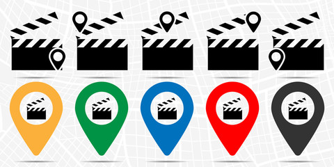 Movie clapper icon in location set. Simple glyph, flat illustration element of cinema theme icons