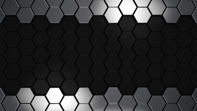 black and metal 3d hexagons background, 3d render