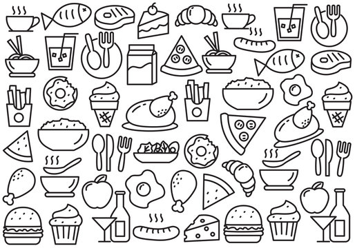 Set of food doodle vector illustration. Food doodle background