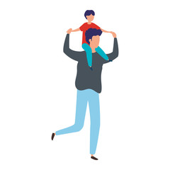 father carrying son on shoulders vector illustration design