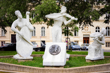 Antonio Vivaldi Monument Statue in Park Votivpark in Old city center in Vienna in Austria. Wien in...