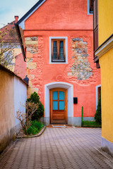 Fototapeta na wymiar Old house street in Celje old town in Slovenia. Architecture in Slovenija. Travel