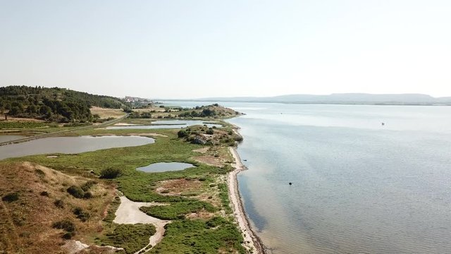 Drone along Etang de Bages, Languedoc Roussillon, France