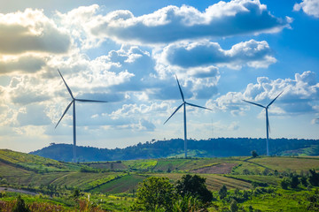 Wind turbine with blue sky. Wind energy. Clean energy