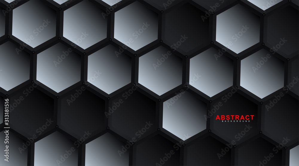 Wall mural abstract vector hexagonal geometry background. surface polygon pattern with hexagon shadows, honeyco