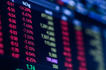 Obraz premium Stock exchange market chart, Stock market data on LED display. Business analysis concept.