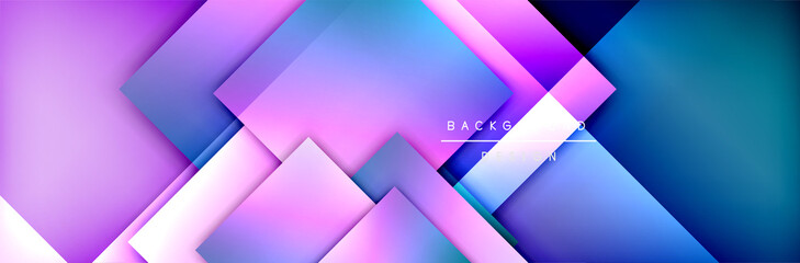 Square shapes composition geometric abstract background. 3D shadow effects and fluid gradients. Modern overlapping forms