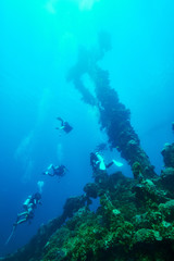 Fototapeta na wymiar Sunken ship and divers_2