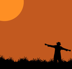 Vector silhouette of a man in sunset