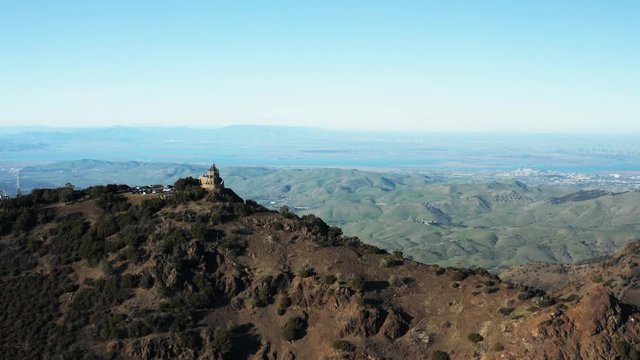 Aerial shot of Summit of Mount Diablo, Walnut Creek, Danville, Concord, Pittsburg, California, United States of America