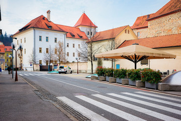 Cityscape with Regional museum in Celje old town in Slovenia. Architecture in Slovenija.