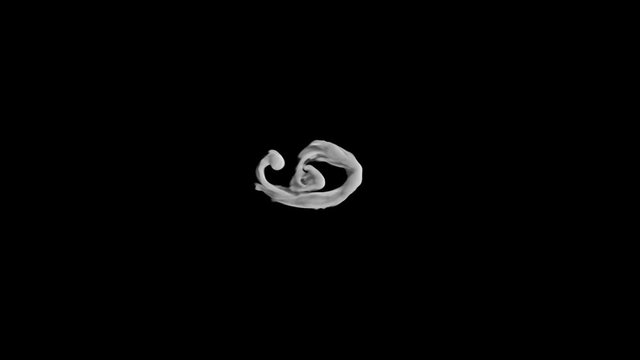3d animated smoke typography in curly font with alpha channel rising forming a letter and continuing to rise the character 9