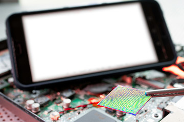 Circuit board.Motherboard digital chip. Electronic computer hardware technology.Integrated...