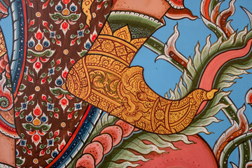 Ancient Thai pattern on wall in Thailand Buddha Temple , Asian Buddha style art